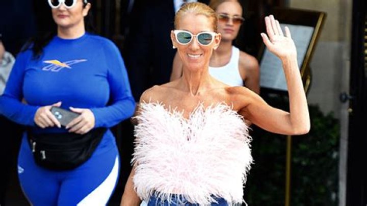 Celine Dion’s Pink Feather Shirt & Fluffy Heels – Pics – Hollywood Life